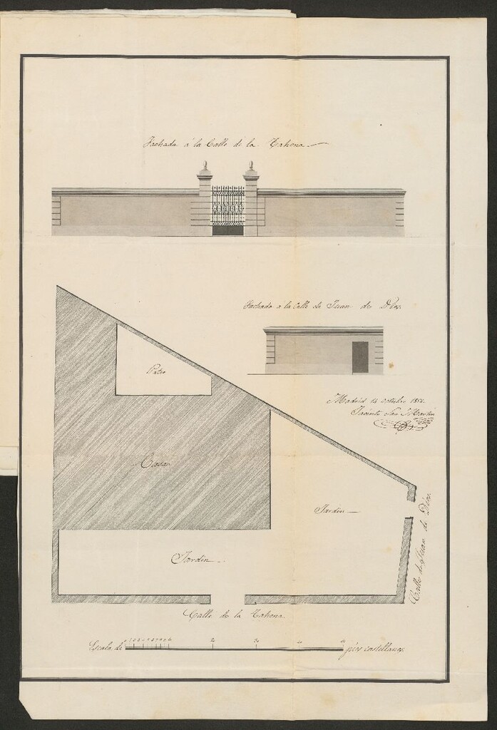 Miniatura de D. Próspero Soynaro, licencia para construir de nueva planta en Chamberí, calle del Cardenal Cisneros, y de Alburquerque.