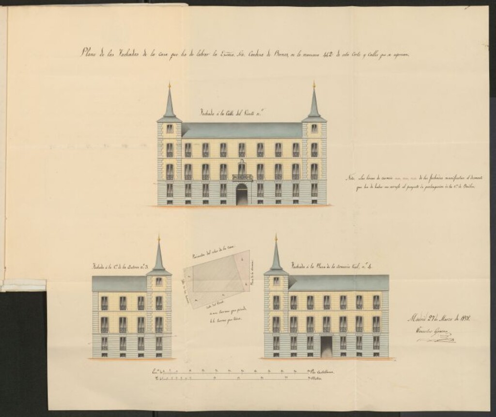 Miniatura de D. Hilario Zapata, en nombre de la E.S. condena de Bornos, licencia para construir la casa calle de los Autores nº 3 con vuelta a la cuesta de Rebeque, y a Plaza de la Armenía.