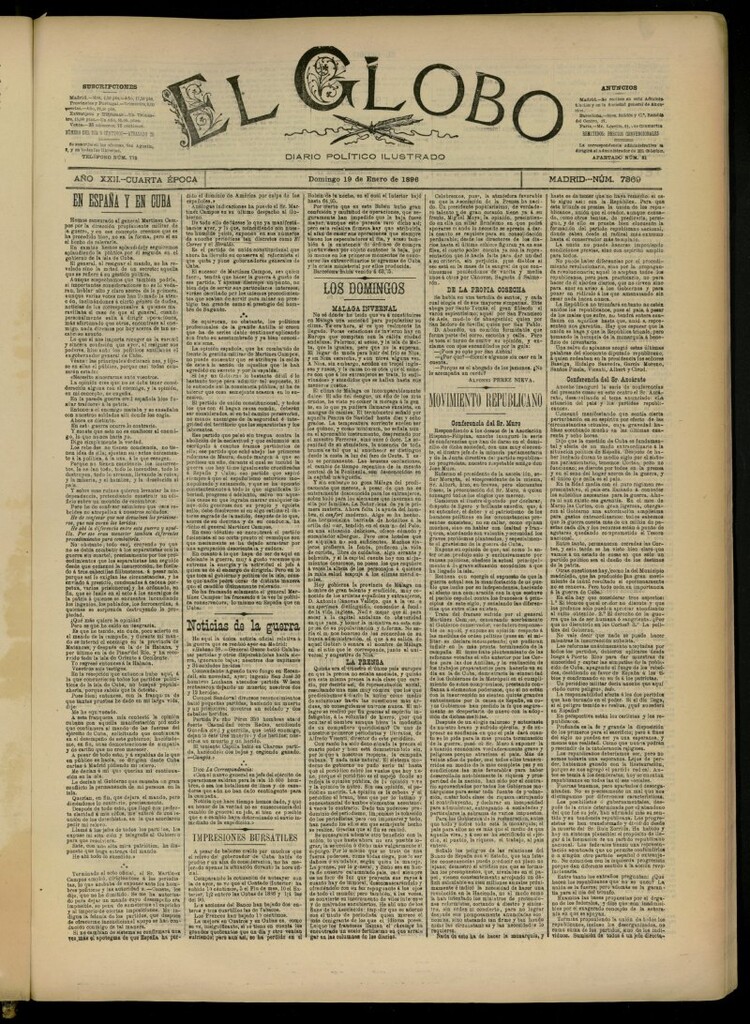 Miniatura de El Globo : diario ilustrado del 19 de enero de 1896, nº 7369