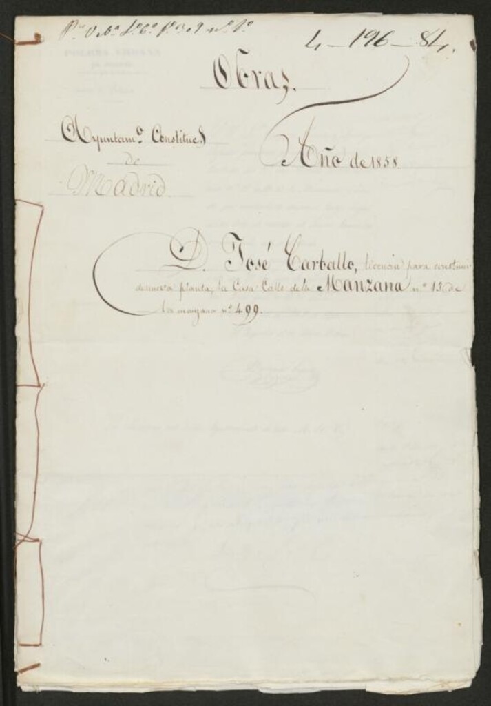 Miniatura de D. José Carballo, licencia para construir de nueva planta, la casa calle de la Manzana nº 13 de la manzana nº 499.
