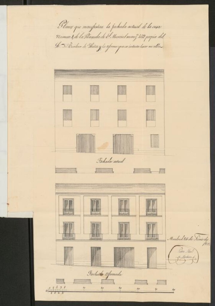 Miniatura de D. Teodoro de Ibáñez, licencia para hacer reformas en su casa Plazuela de S. Marcial nº 1, manzana 552.