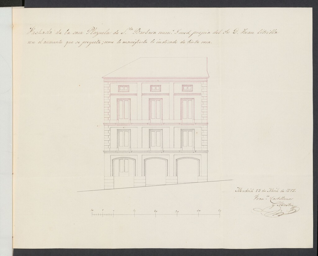 Miniatura de D. Juan Utrilla, licencia para aumentar pisos en la casa de propiedad Plazuela de Sta. Bárbara nº 5 manzana 337.