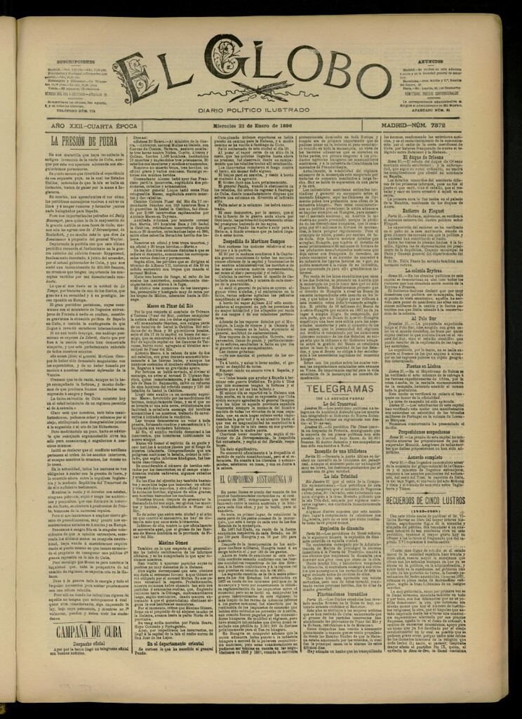 Miniatura de El Globo : diario ilustrado del 22 de enero de 1896, nº 7372