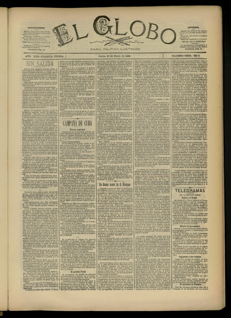 Miniatura de El Globo : diario ilustrado del 23 de enero de 1896, nº 7373