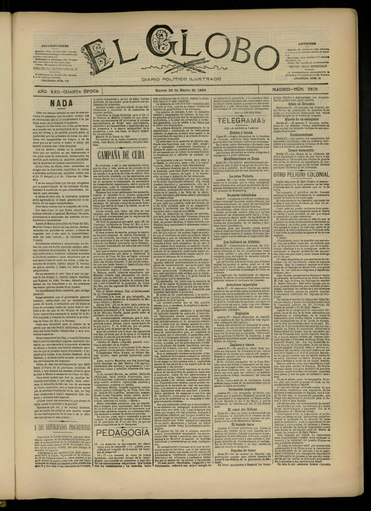 Miniatura de El Globo : diario ilustrado del 28 de enero de 1896, nº 7378