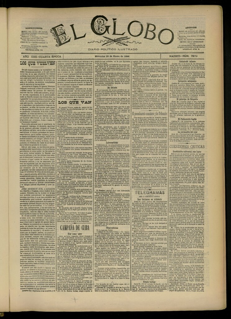 Miniatura de El Globo : diario ilustrado del 29 de enero de 1896, nº 7379
