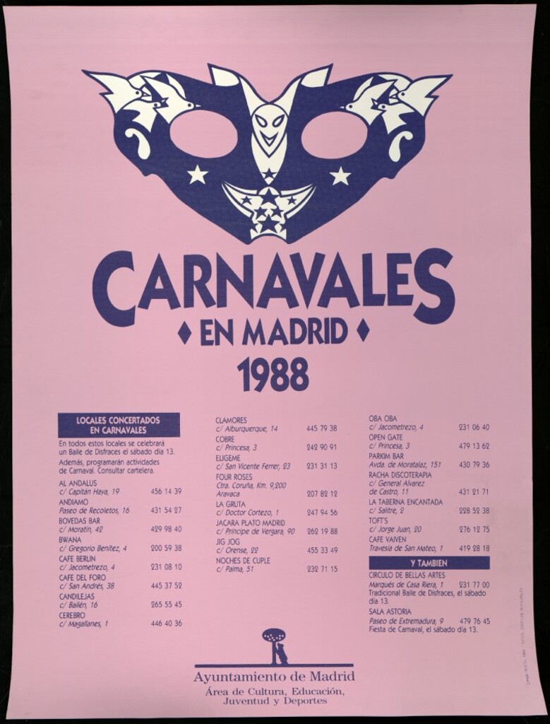 Miniatura de Carnavales de Madrid, 1988, locales concertados para baile de disfraces