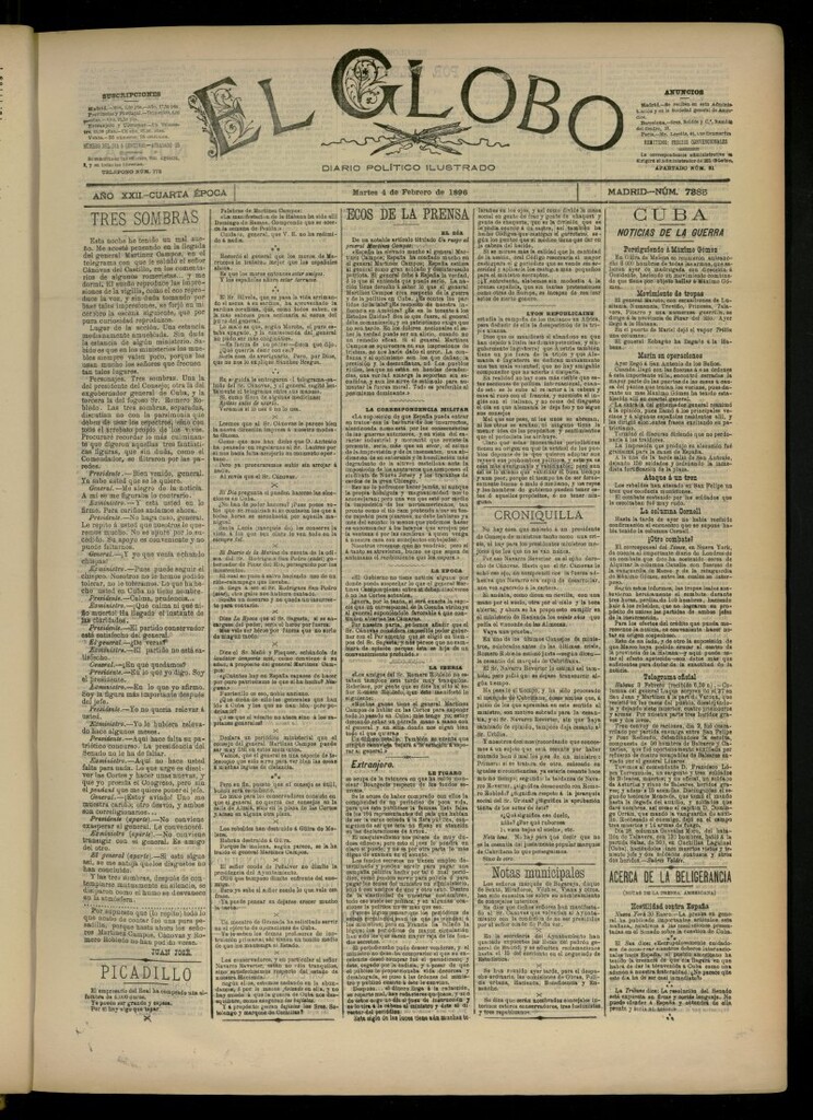 Miniatura de El Globo : diario ilustrado del 4 de febrero de 1896, nº 7385