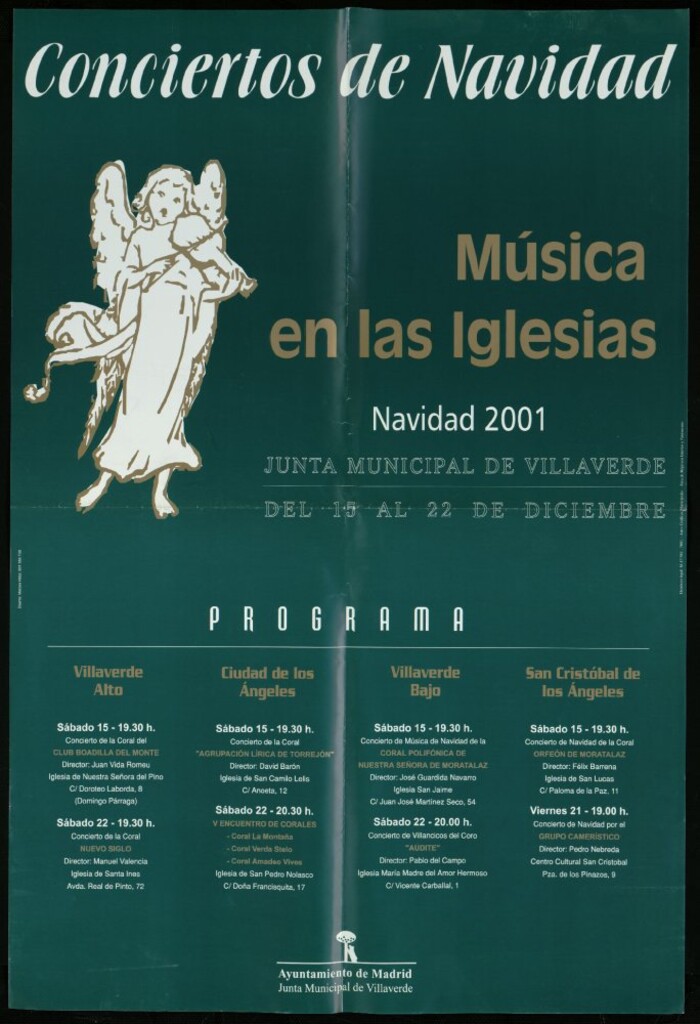 Miniatura de Conciertos de Navidad. Música en las iglesias. Navidad 2001. Del 15 al 22 de diciembre. (Programa).
