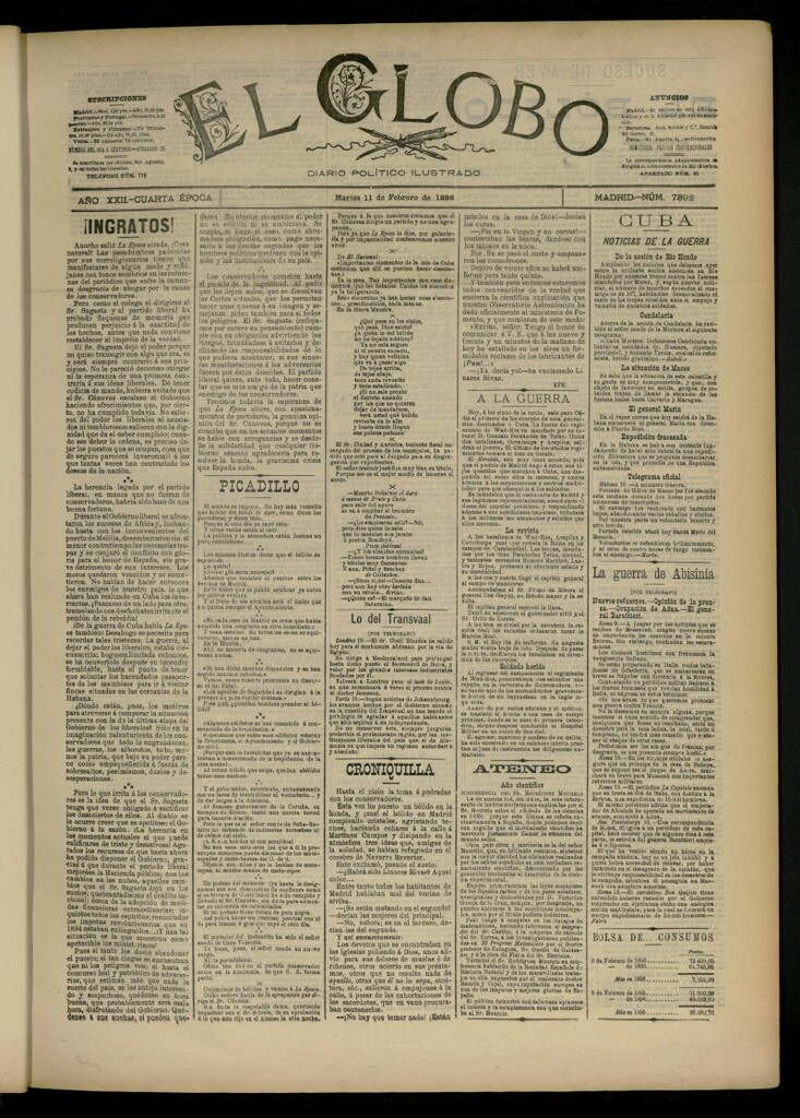 Miniatura de El Globo : diario ilustrado del 11 de febrero de 1896, nº 7392