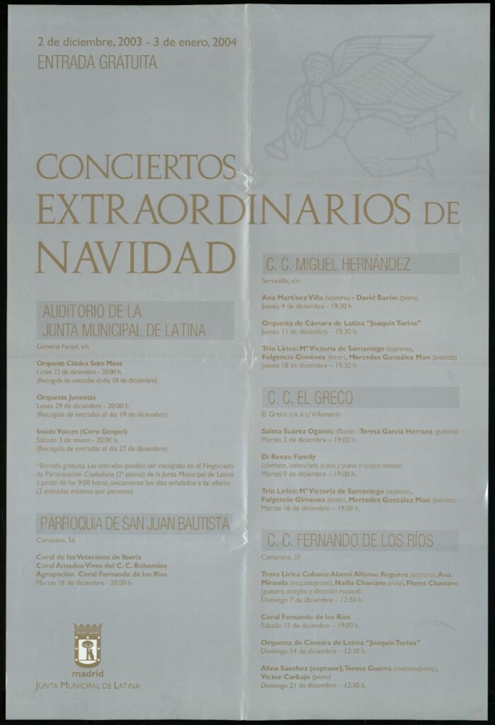 Miniatura de Conciertos extraordinarios de Navidad. 2 de dicembre 2003-3 de enero 2004. (Programa)