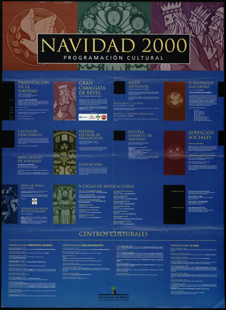 Miniatura de Navidad 2000. Programación cultural. Centro cultural Principe de Asturias, Centro cultural San Juan Bautista, Centro cultural La Elipa.