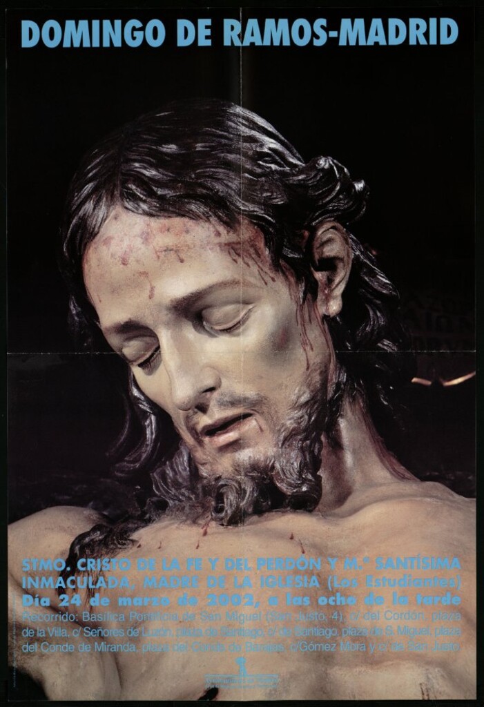 Miniatura de Domingo de Ramos-Madrid. Santísimo Cristo de la Fé y del Perdón. Y María Santísima Inmaculada, Madre de la Iglesia. (Los estudiantes). Día 24 de marzo de 2002 a las 8 de la tarde. (Recorrido)