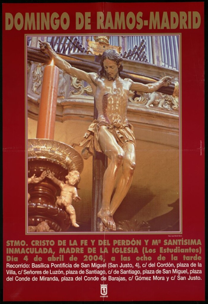 Miniatura de Domingo de Ramos- Madrid. Stmo. Cristo de la Fé y del Perdón, y María Santísima Inmaculada, madre de la Iglesia. (Los estudiantes). Día 4 de abril de 2004, a las 8 de la tarde. (Recorrido)