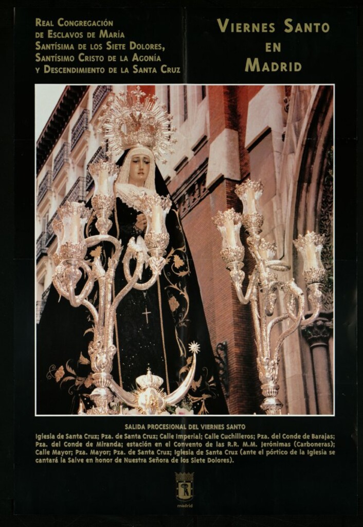 Miniatura de Viernes Santo en Madrid. Real congregación de esclavos de María Santísima de los siete dolores, Santísimo Cristo de la agonía y descendimiento de la Santa Cruz. Recorrido.
