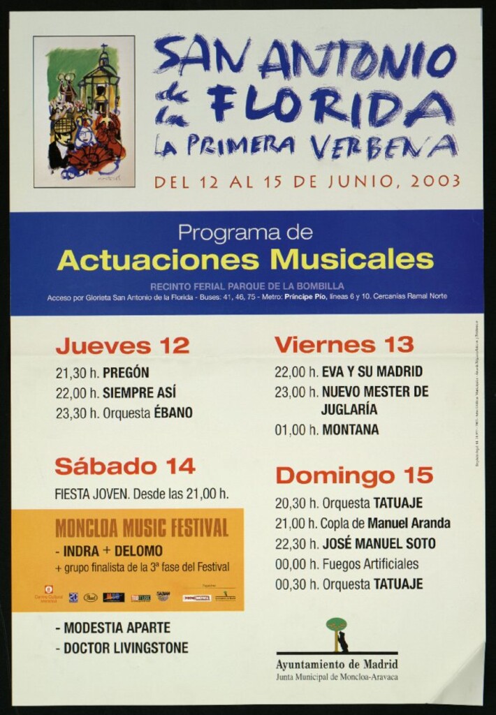 Miniatura de San Antonio de la Florida. La primera verbena. 12 al 15 de junio. 2003. (Programa)