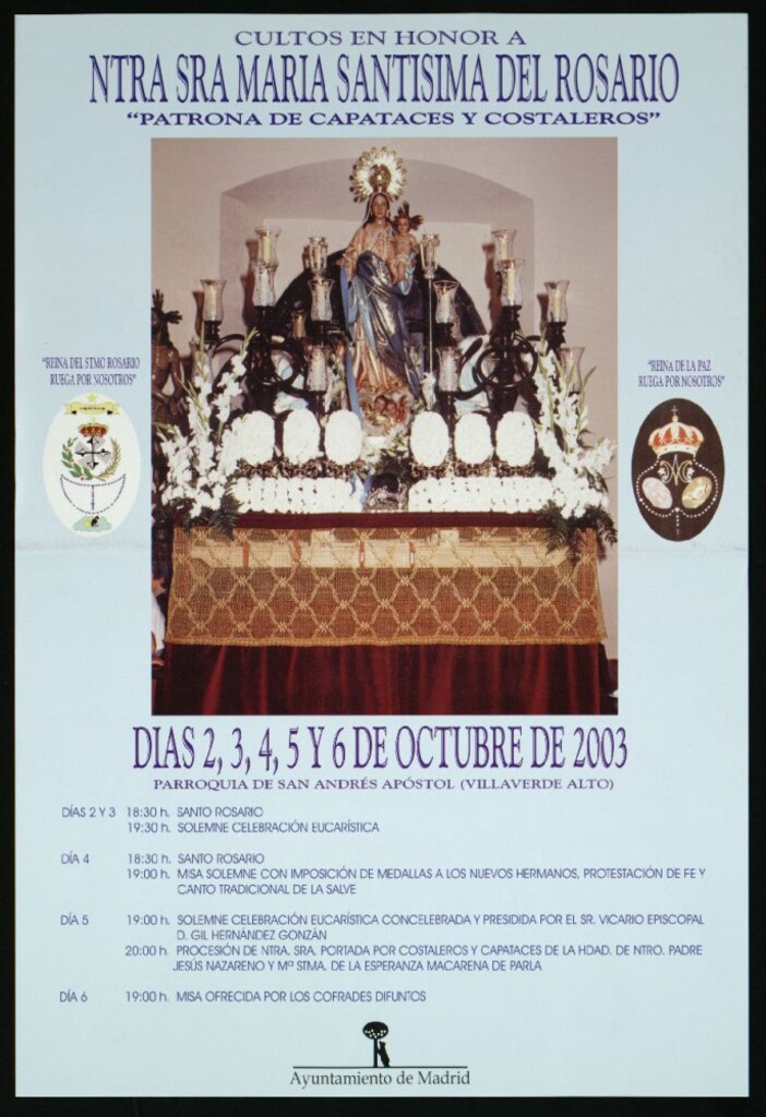 Miniatura de Cultos en honor a Ntra. Sra. Del Rosario «Patrona de capataces y costaleros». Días 2, 3, 4, 5 y 6 de octubre del 2006. Parroquia de San Andrés Apostol. Parroquia de Villaverde Alto. (Programa)