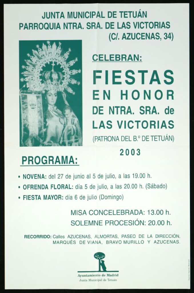 Miniatura de Fiestas en honor de Ntra. Sra. De las Victorias (Patrona del B. de Tetuán). 2003. (Programa). Parroquia Nuestra Señora de las Victorias.