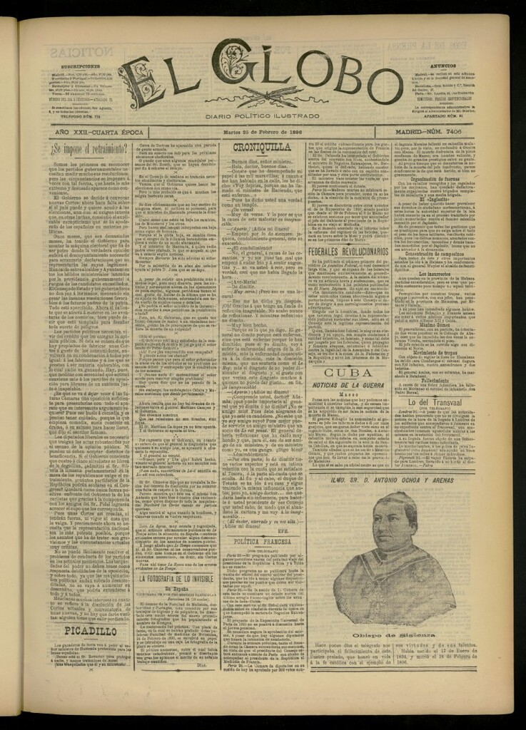 Miniatura de El Globo : diario ilustrado del 25 de febrero de 1896, nº 7406