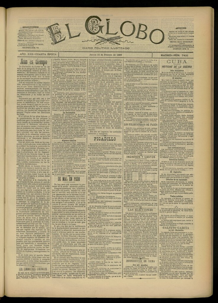 Miniatura de El Globo : diario ilustrado del 27 de febrero de 1896, nº 7408