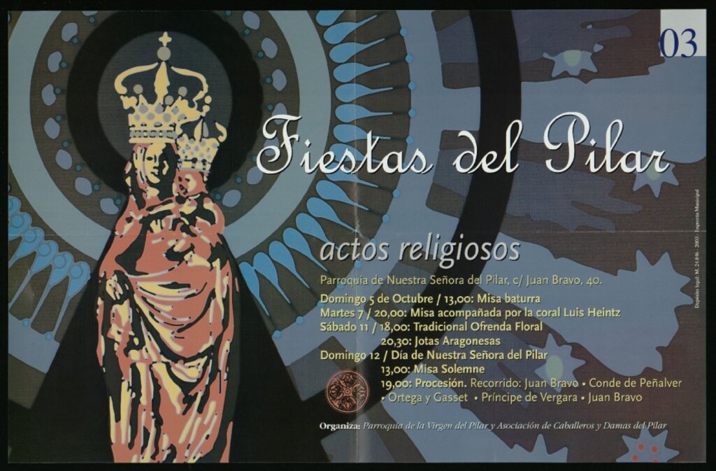Miniatura de Fiestas del Pilar 2003. Actos religiosos. Parroquia de Nuestra Señora del Pilar. (Programa)