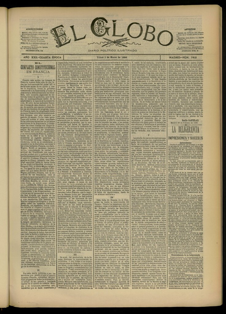 Miniatura de El Globo : diario ilustrado del 2 de marzo de 1896, nº 7412
