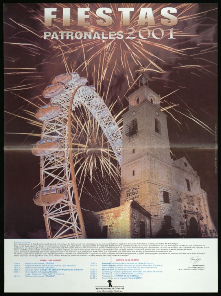 Miniatura de Fiestas patronales 2001. Carta a los vecinos de la concejala presidenta de la Junta municipal de Vicálvaro. (Programa)