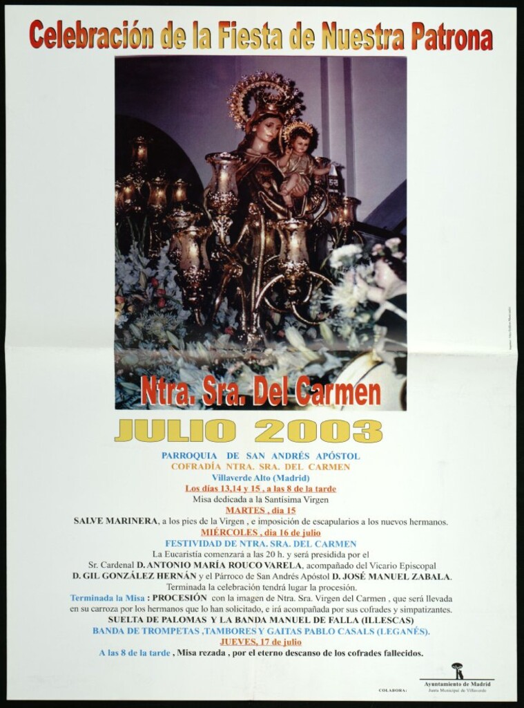 Miniatura de Celebración de la fiesta de nuestra patrona Ntra. Sra. Del Carmen. Julio 2003. Parroquia de San Andrés apostol. Cofradía Ntra. Sra. Del Carmen. Villaverde Alto (Madrid). Programa.