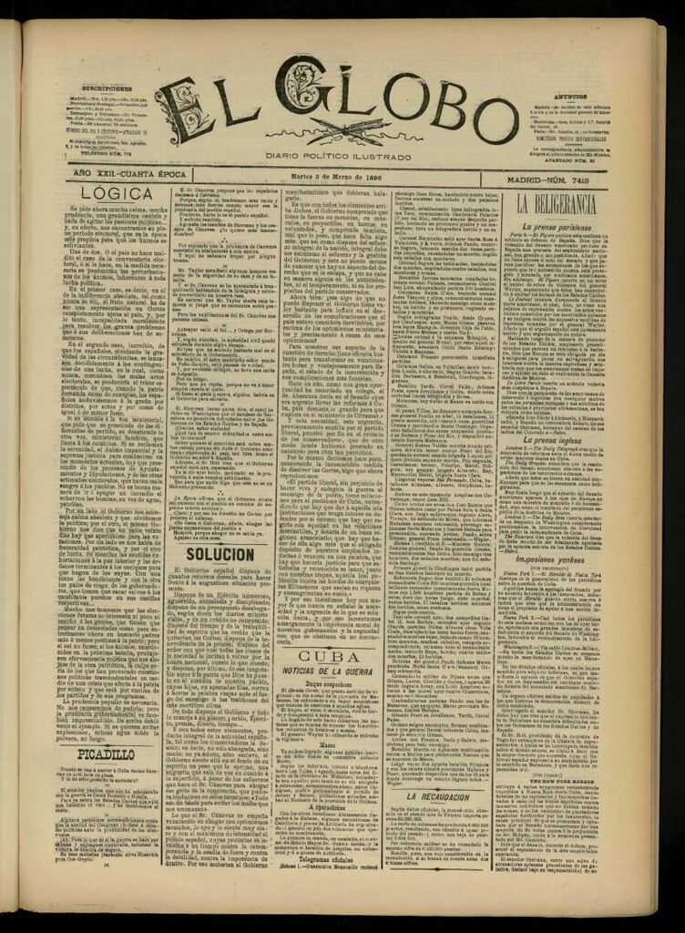 Miniatura de El Globo : diario ilustrado del 3 de marzo de 1896, nº 7413