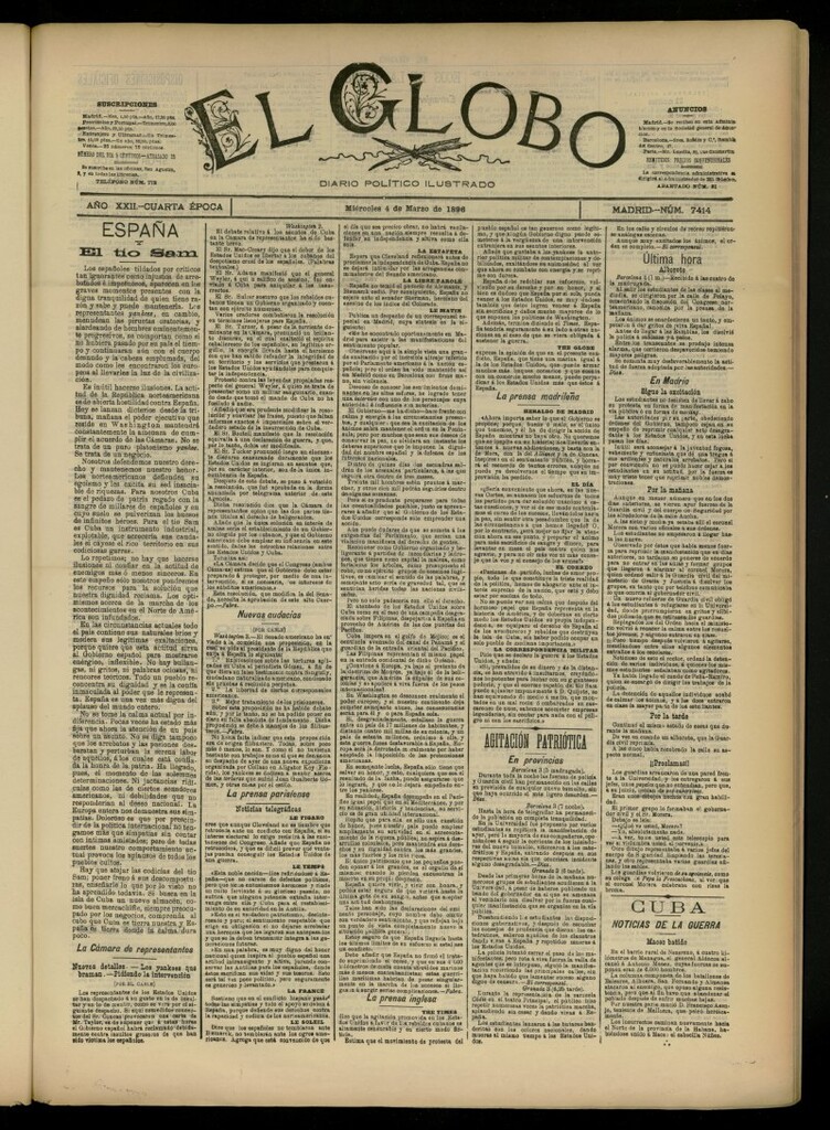 Miniatura de El Globo : diario ilustrado del 4 de marzo de 1896, nº 7414