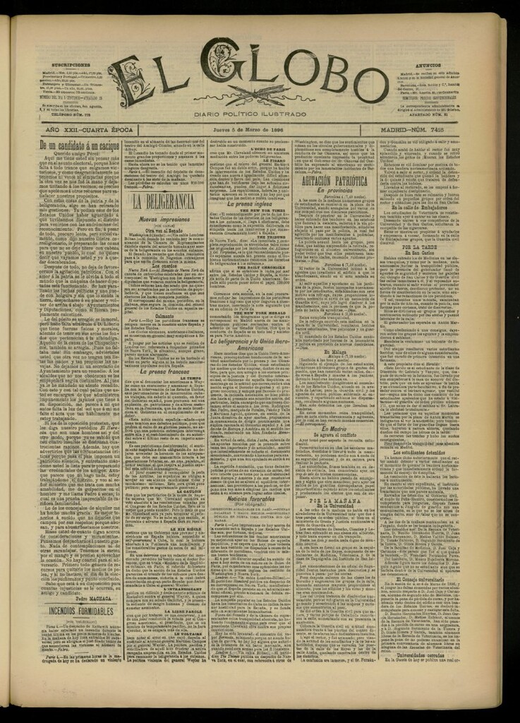 Miniatura de El Globo : diario ilustrado del 5 de marzo de 1896, nº 7415
