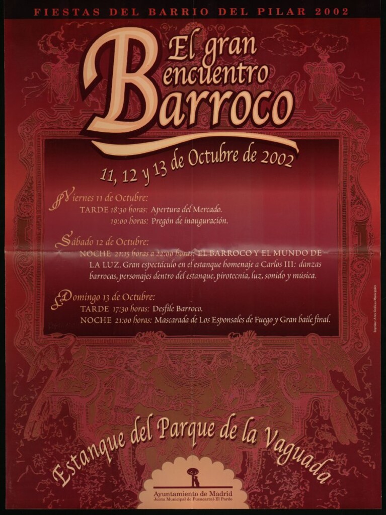 Miniatura de Fiestas del barrio del Pilar 2002. El gran encuentro barroco. 11, 12 y 13 2002. Programa, Estanque del Parque de la Vaguada
