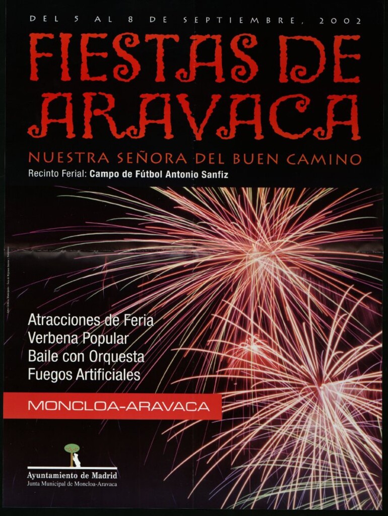 Miniatura de Fiestas de Aravaca. Nuestra Señora del Buen Camino. Del 5 al 8 de septiembre de 2002. Recinto ferial Campo de futbol Antonio Sanfiz (Programa)