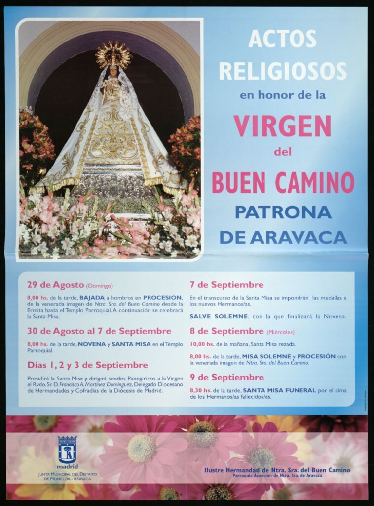 Miniatura de Actos religiosos en honor de la Virgen del Buen Camino, patrona de Aravaca. (Programa).