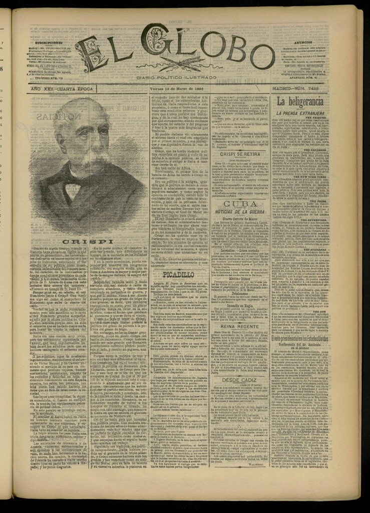 Miniatura de El Globo : diario ilustrado del 13 de marzo de 1896, nº 7423