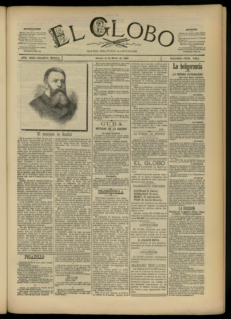 Miniatura de El Globo : diario ilustrado del 14 de marzo de 1896, nº 7424