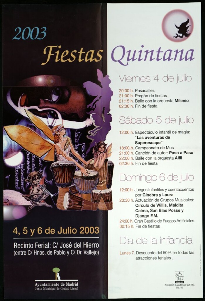 Miniatura de Fiestas Quintana 2003. 4, 5 y 6 de julio 2003. (Programa), Recinto Ferial calle José del Hierro