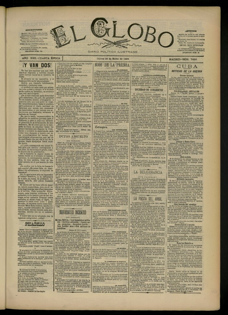 Miniatura de El Globo : diario ilustrado del 26 de marzo de 1896, nº 7436