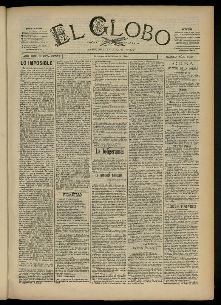 Miniatura de El Globo : diario ilustrado del 29 de marzo de 1896, nº 7439