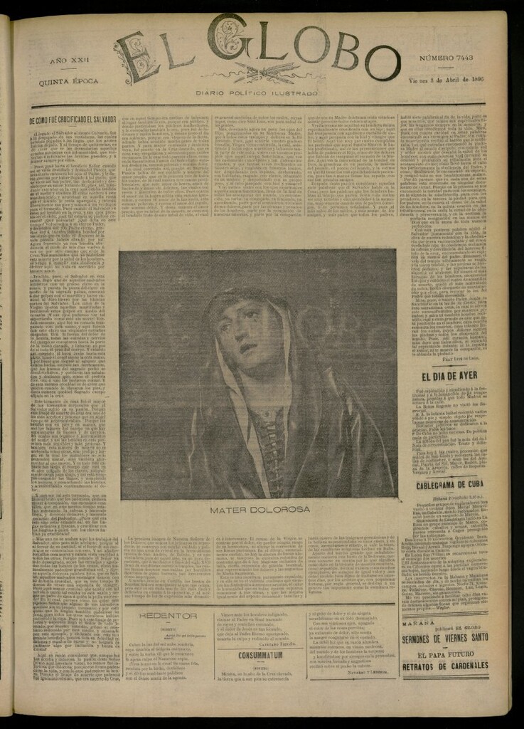 Miniatura de El Globo : diario ilustrado del 3 de abril de 1896, nº 7444