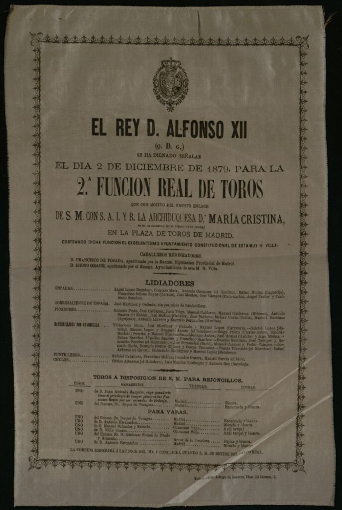 Miniatura de 2ª. Función Real de Toros, del 2 de diciembre de 1879, celebrada por el enlace de S.M. D. Alfonso XII con S.A.I. Dª. María Cristina