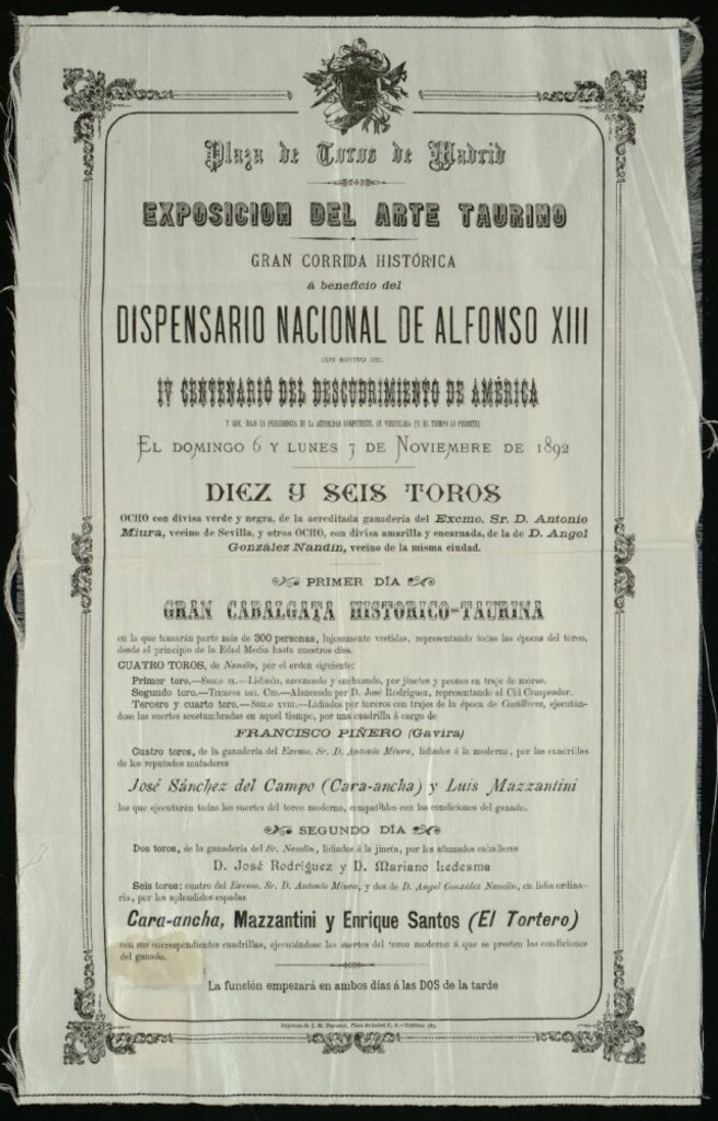 Miniatura de Corrida de toros celebrada los días 6 y 7 de noviembre de 1892