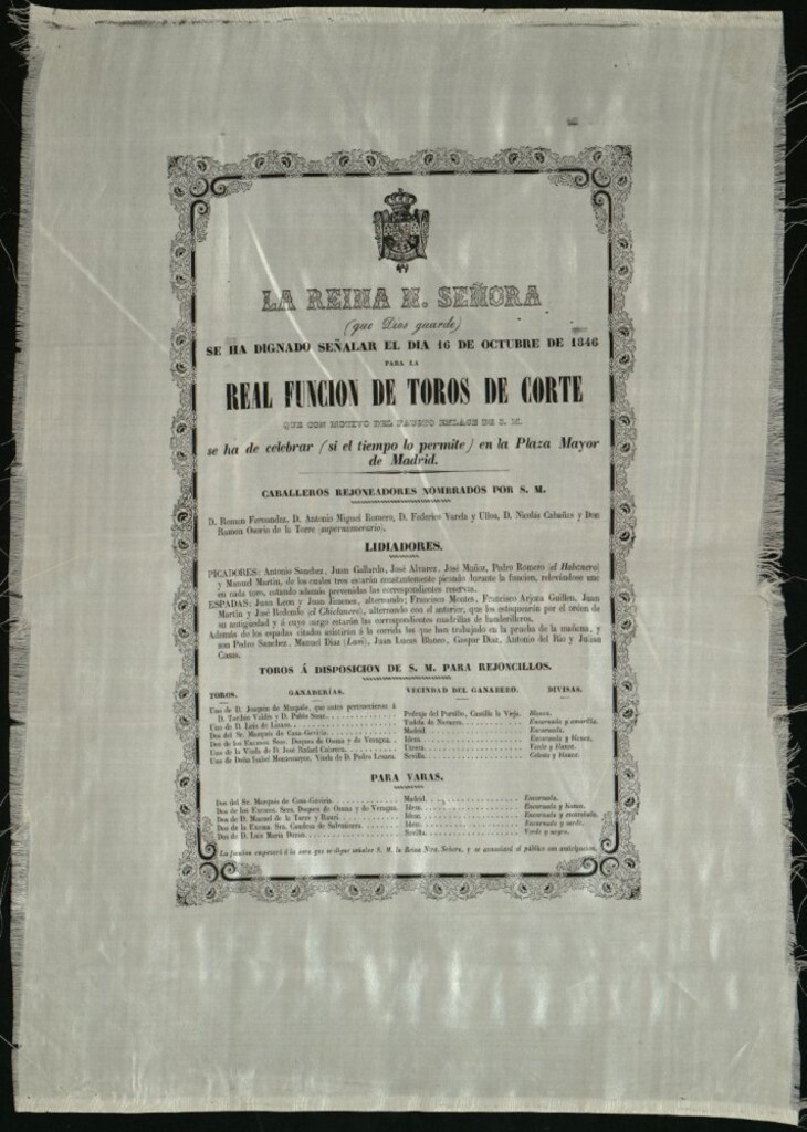 Miniatura de Real corrida de toros de Corte, celebrada el día 16 de octubre de 1846