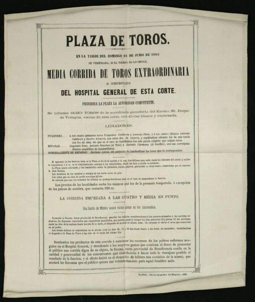 Miniatura de Media corrida de toros extraordinaria, celebrada el día 18 de junio de 1865