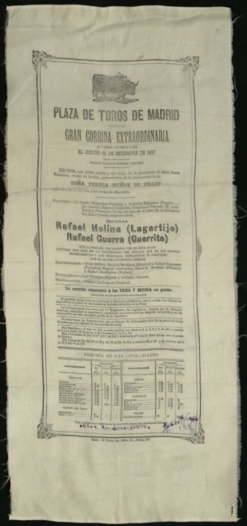 Miniatura de Corrida de toros celebrada el día 29 de septiembre de 1887