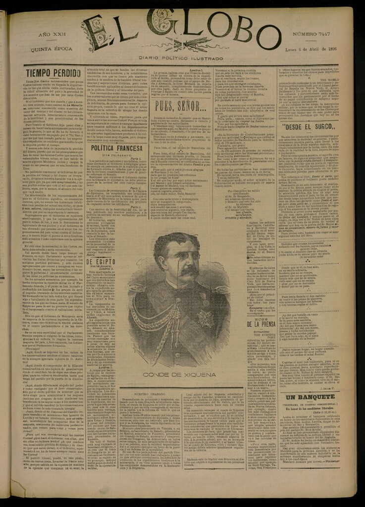 Miniatura de El Globo : diario ilustrado del 6 de abril de 1896, nº 7447