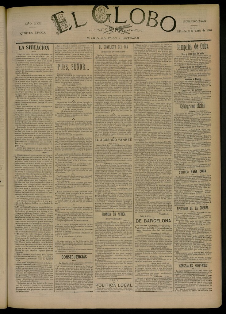 Miniatura de El Globo : diario ilustrado del 8 de abril de 1896, nº 7449