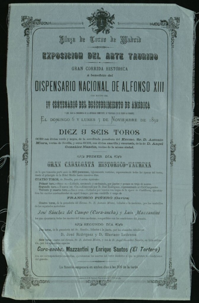 Miniatura de Corrida de toros celebrada los días 6 y 7 de noviembre de 1892