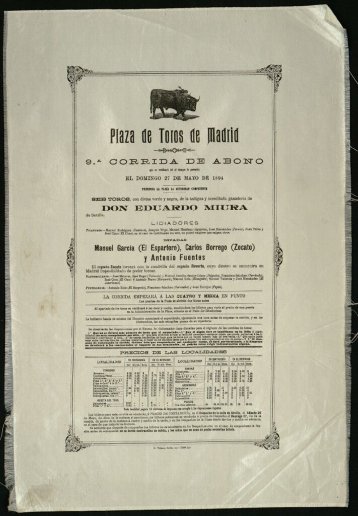 Miniatura de Corrida de toros celebrada el día 27 de mayo de 1894