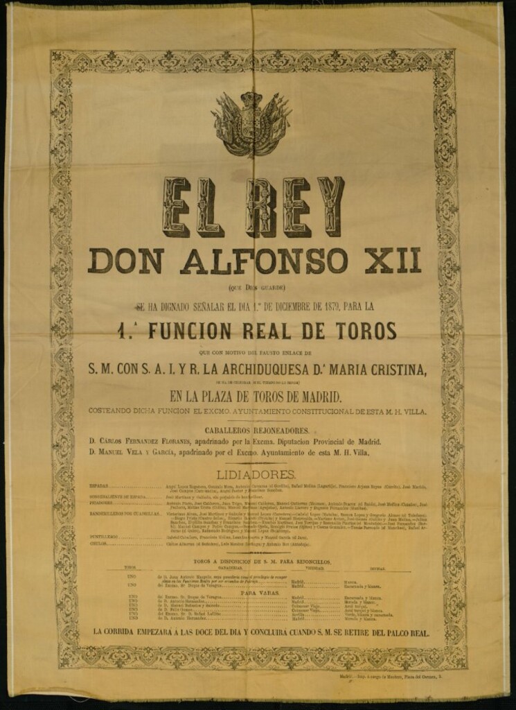 Miniatura de 1ª. Función Real de Toros, del 1 de diciembre de 1879, celebrada por el enlace de S.M. D. Alfonso XII con S.A.I. Dª. María Cristina